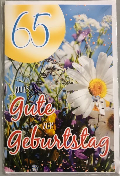 65. Geburtstag - Glückwunschkarte mit Umschlag - Gänseblümchen - 65 Alles Gute zum Geburtstag