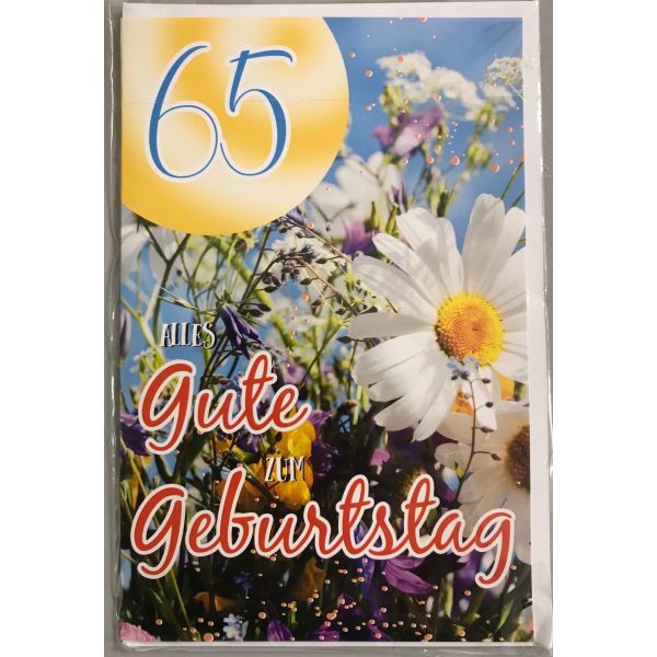 65. Geburtstag - Glückwunschkarte mit Umschlag - Gänseblümchen - 65 Alles Gute zum Geburtstag