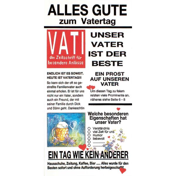 A Vatertag  VATI unser Vater ist der Beste Zeitungsstil Glückwunschkarte mit Briefumschlag