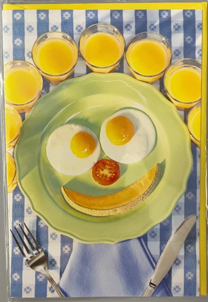 Allgemeine Wünsche Grußkarte mit Umschlag - Serie Avanti - Frühstück Gesicht mit Eiern