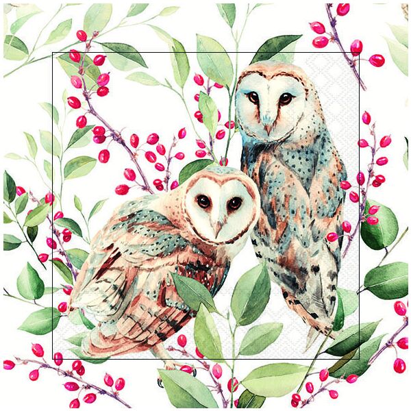 Cocktail Servietten 25x25 cm 3-lagig 20 Servietten Barn owl couple white