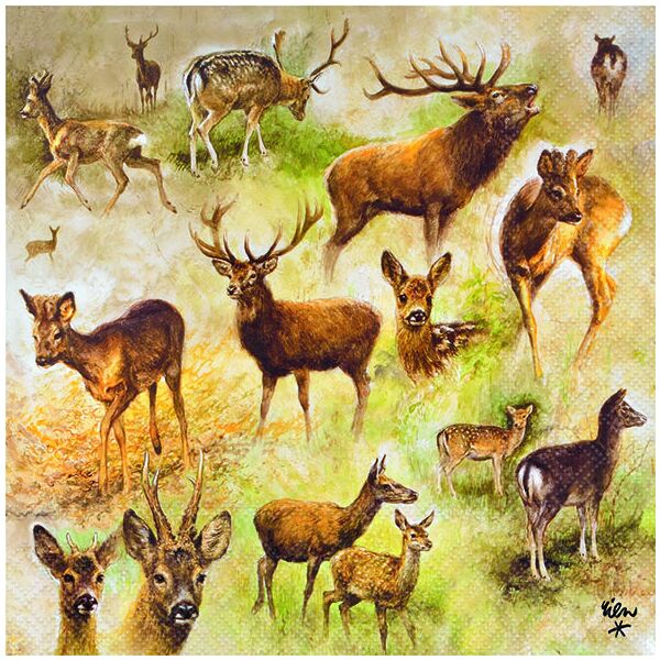Servietten Lunch 33x33 cm 3-lagig 20 Servietten Collage of deers Hirsche Rehe