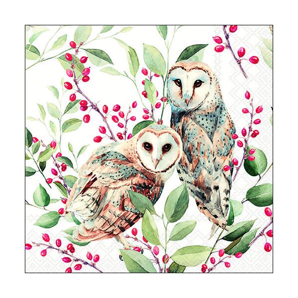 Servietten Lunch 33x33 cm 3-lagig 20 Servietten Barn owl couple white Eulenpaar