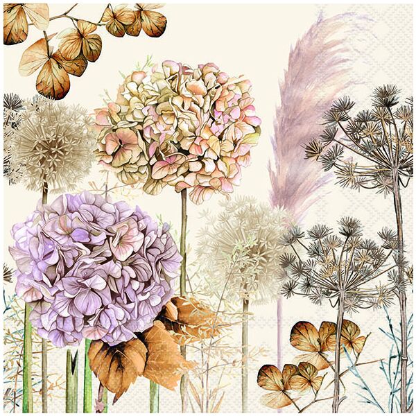 Herbst Servietten Lunch 33 x 33 cm 3-lagig 20 Servietten getrocknete Blumen Dried flowers