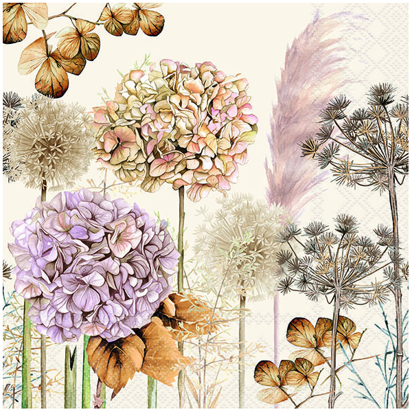 Herbst Servietten Lunch 33 x 33 cm 3-lagig 20 Servietten getrocknete Blumen Dried flowers