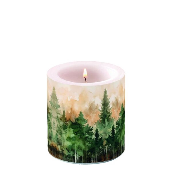 Kerze klein Ø 7,5 cm x 9 cm Evergreen trees Waldlandschaft