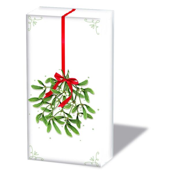 Weihnachten Taschentücher Mistletoe with bow white Mistelzweigkranz