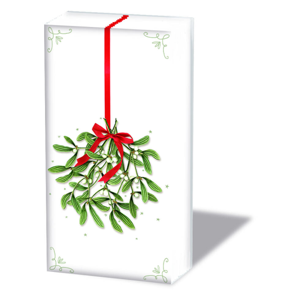 Weihnachten Taschentücher Mistletoe with bow white Mistelzweigkranz