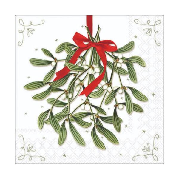 Weihnachten Cocktail Servietten 25x25 cm 3-lagig 20 Servietten Mistletoe with bow white