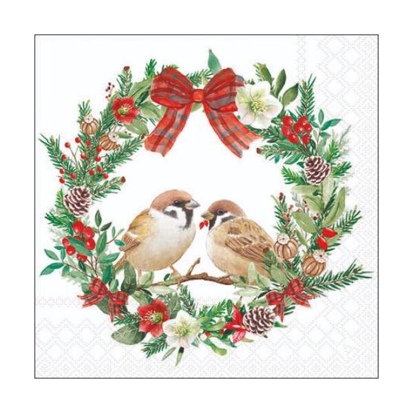 Weihnachten Cocktail Servietten 25x25 cm 3-lagig 20 Servietten Sparrows in wreath