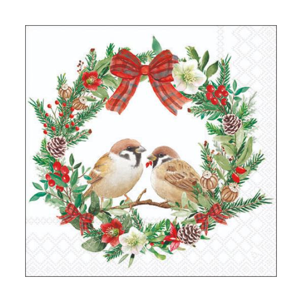Weihnachten Cocktail Servietten 25x25 cm 3-lagig 20 Servietten Sparrows in wreath