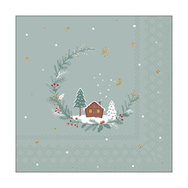 Weihnachten Cocktail Servietten 25x25 cm 3-lagig 20 Servietten Little wood cabin sage