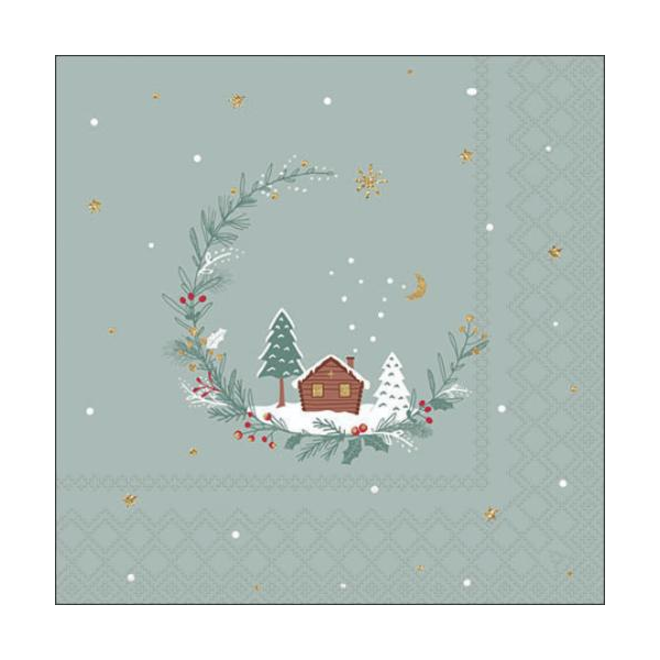 Weihnachten Cocktail Servietten 25x25 cm 3-lagig 20 Servietten Little wood cabin sage
