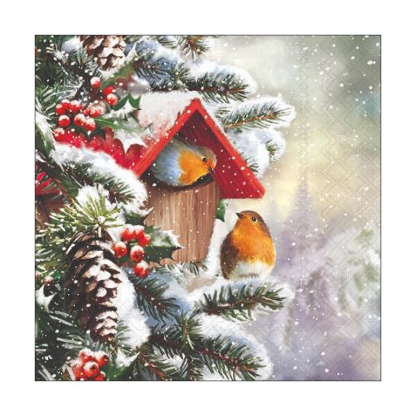 Weihnachten Cocktail Servietten 25x25 cm 3-lagig 20 Servietten House with robins