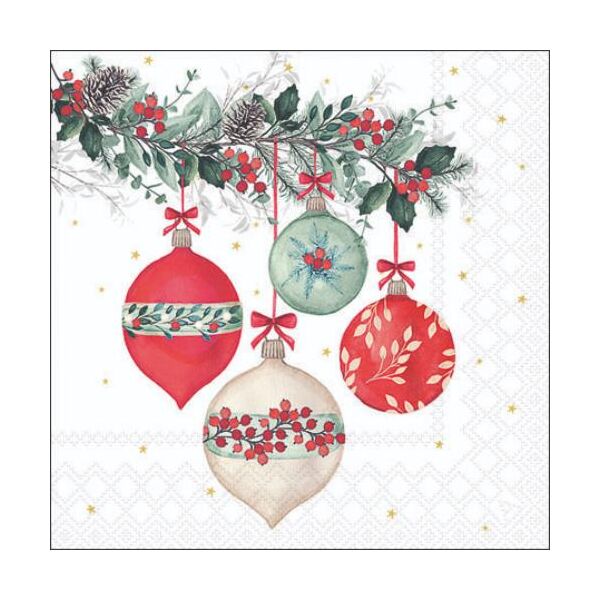 Weihnachten Cocktail Servietten 25x25 cm 3-lagig 20 Servietten Berry baubles white