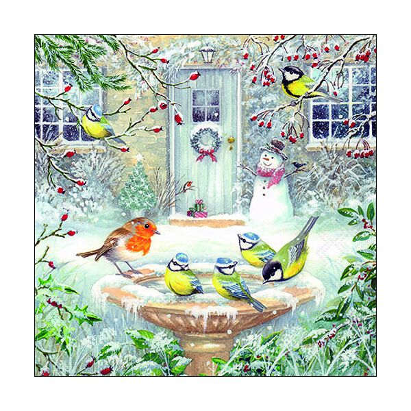 Weihnachten Servietten 33x33 cm 3-lagig 20 Servietten Joy bath Vögel im Brunnen