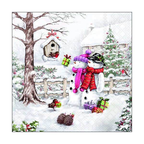 A Weihnachten Servietten 33x33 cm 20 Servietten Snowmen bringing gifts Schneemann Paar
