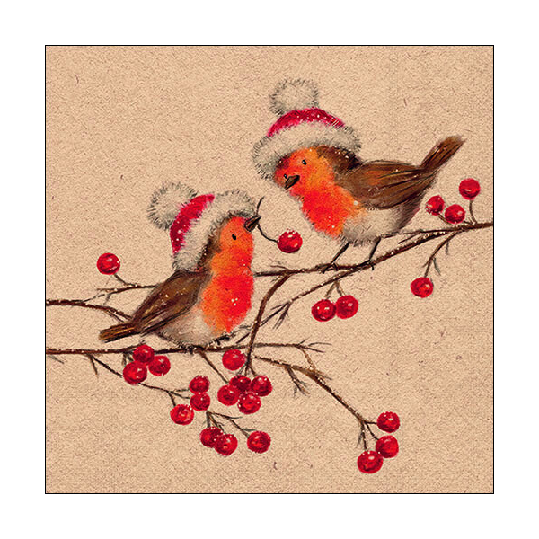 Weihnachten Servietten 33x33 cm 3-lagig 20 Servietten Recycled Christmas robins nature