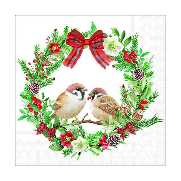 Weihnachten Servietten 33x33 cm 3-lagig 20 Servietten Sparrows in wreath