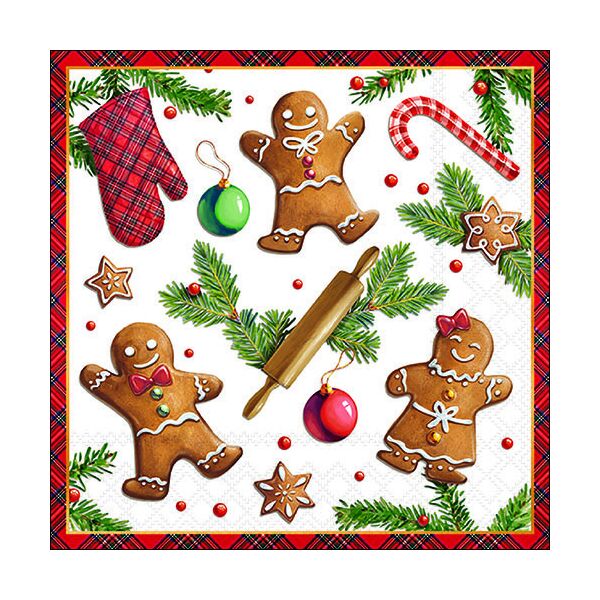 Weihnachten Servietten 33x33 cm 3-lagig 20 Servietten Gingerbread cookies Lebkuchen