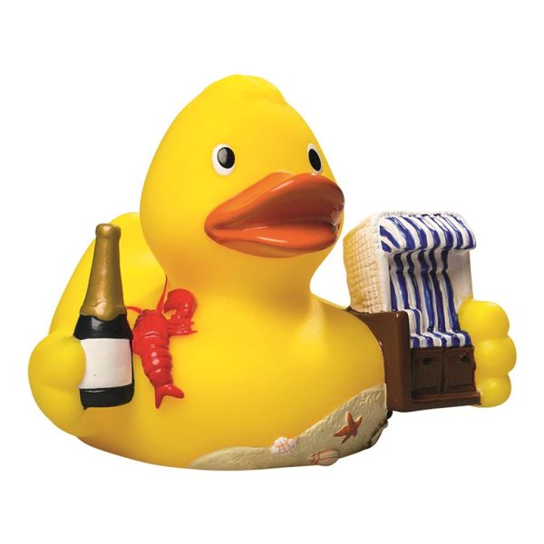 Sylt CityDuck® Quietscheente Badeente Strandkorb Champagner ca. 8 cm gross