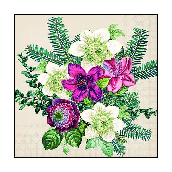 Weihnachten Servietten 33x33 cm 3-lagig 20 Servietten Azalea and helleborus cream
