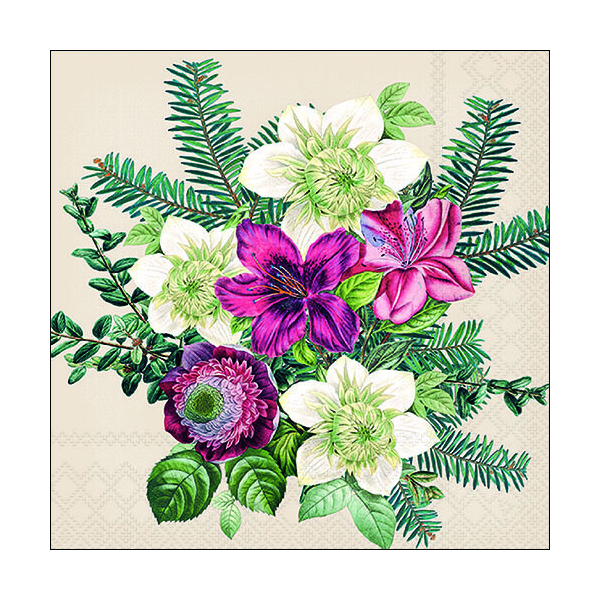 Weihnachten Servietten 33x33 cm 3-lagig 20 Servietten Azalea and helleborus cream