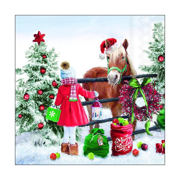 A Weihnachten Servietten 33x33 cm 3-lagig 20 Servietten Horse girl