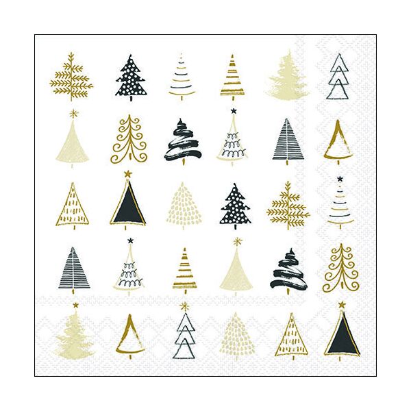 Weihnachten Servietten 33x33 cm 3-lagig 20 Servietten Christmas tree doodles black