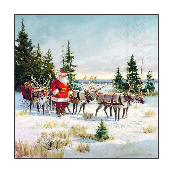 A-2026 Weihnachten Servietten 33x33 cm 3-lagig 20 Servietten Santa with his reindeers