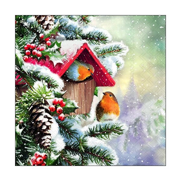Weihnachten Servietten 33x33 cm 3-lagig 20 Servietten House with robins
