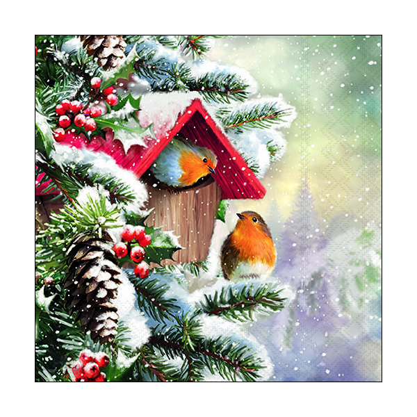 Weihnachten Servietten 33x33 cm 3-lagig 20 Servietten House with robins