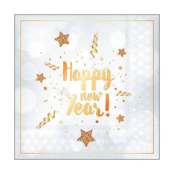 Silvester Servietten 33x33 cm 3-lagig 20 Servietten New Year glitter white Neues Jahr