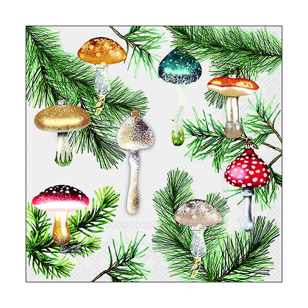 Weihnachten Servietten 33x33 cm 3-lagig 20 Servietten Mushroom ornaments white