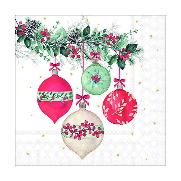 Weihnachten Servietten 33x33 cm 3-lagig 20 Servietten Berry baubles white