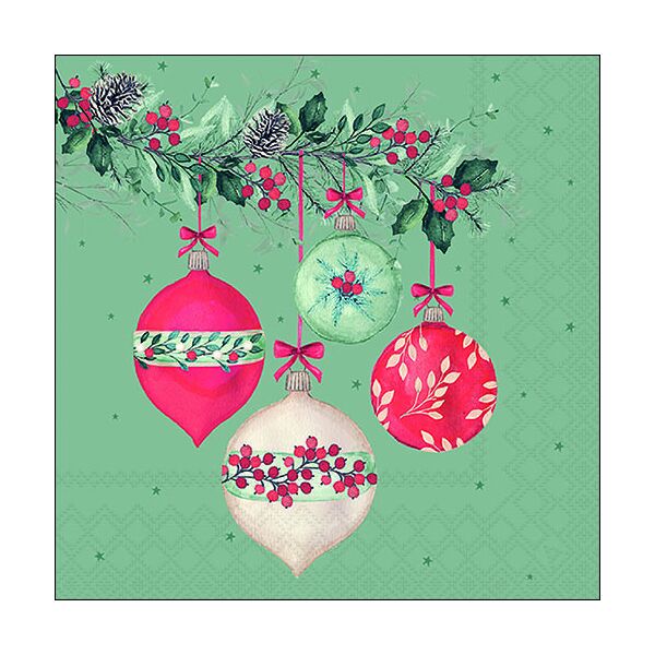 Weihnachten Servietten 33x33 cm 3-lagig 20 Servietten Berry baubles green