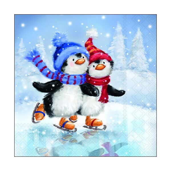 Weihnachten Servietten 33x33 cm 3-lagig 20 Servietten Skating penguins