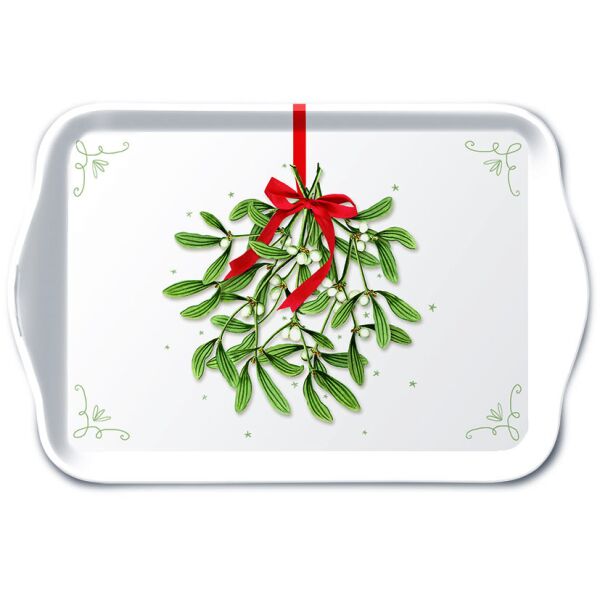 Weihnachten Tray Melamine Tablett 13x21 cm Mistletoe with bow white