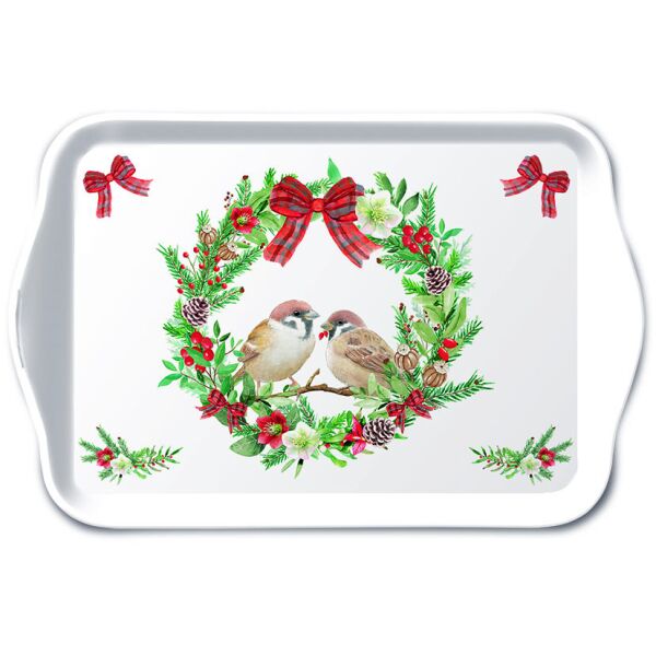 Weihnachten Tray Melamine Tablett 13x21 cm Sparrows in wreath