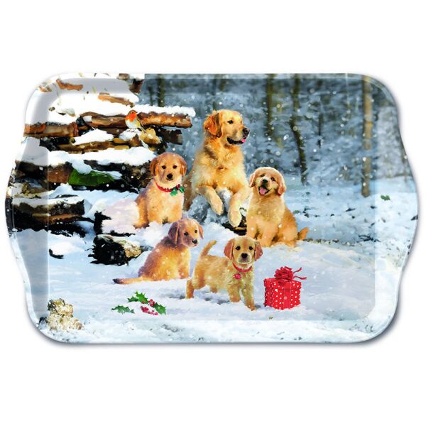 A Weihnachten Tray Melamine Tablett 13x21 cm Golden retriever puppies
