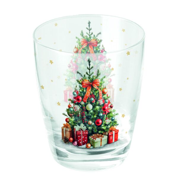 A Weihnachten Wasserglas bedruckt Decorated Christmas tree Weihnachtsbaum
