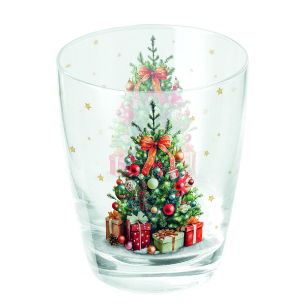 A Weihnachten Wasserglas bedruckt Decorated Christmas tree Weihnachtsbaum