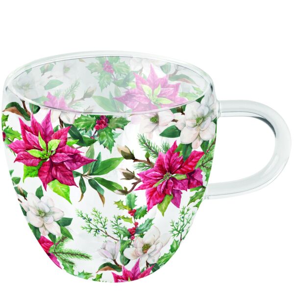 A Weihnachten Doppelwandiger Glasbecher 9,5 cm x Ø 10 cm Christmas florals Inhalt 0,2 Liter