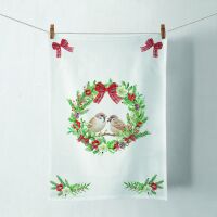 Weihnachten Geschirrtuch 50 cm x 70 cm Sparrows in wreath