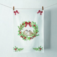 Weihnachten Geschirrtuch 50 cm x 70 cm Sparrows in wreath