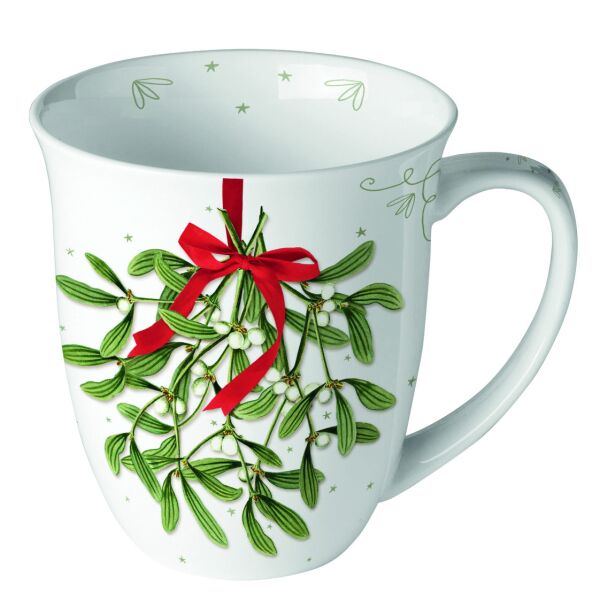 Weihnachten Becher Mug 0.4 L Fine Bone China Ø 10 cm x H 10,5 cm Mistletoe with bow white Mistelzweig