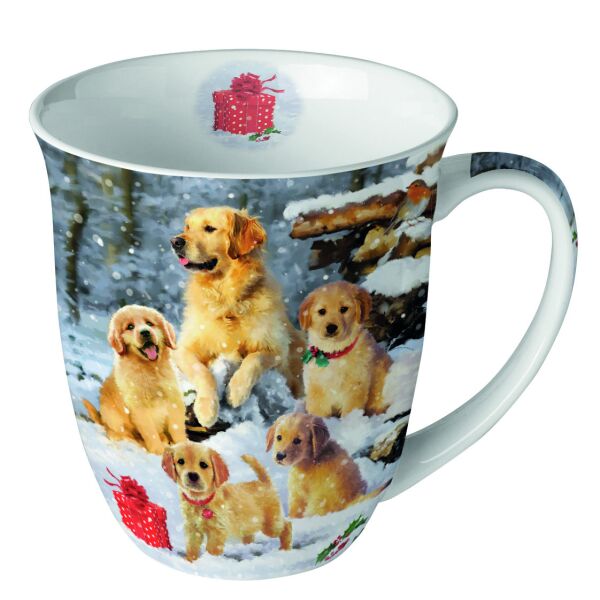 Weihnachten Becher Mug 0.4 L Fine Bone China Ø 10 cm x H 10,5 cm Golden retriever puppies