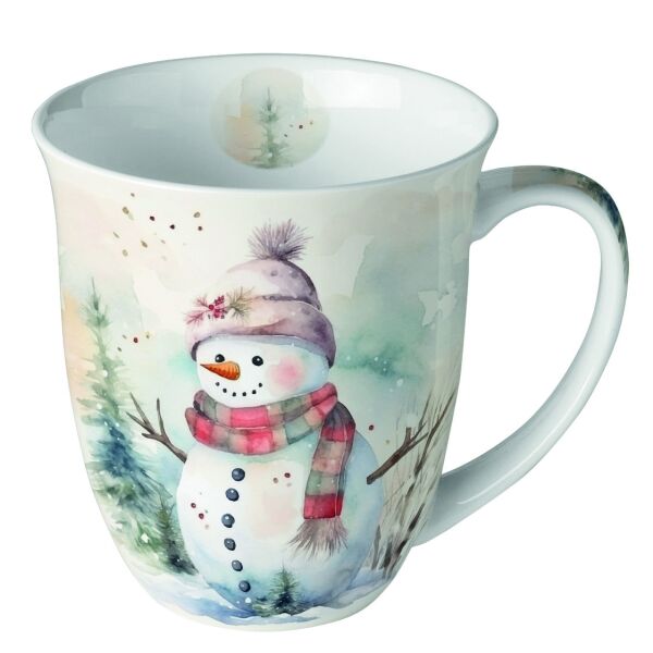 Weihnachten Becher Mug 0.4 L Fine Bone China Ø 10 cm x H 10,5 cm Snowman in nature Schneemann