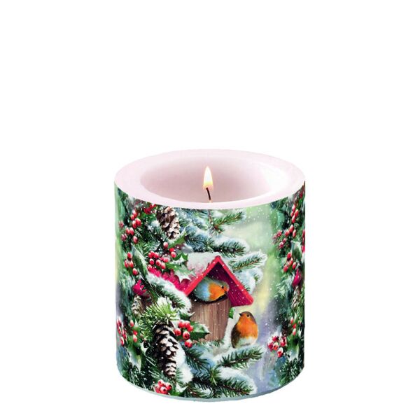 A Weihnachten Kerze klein Ø 7,5 cm x 9 cm House with robins
