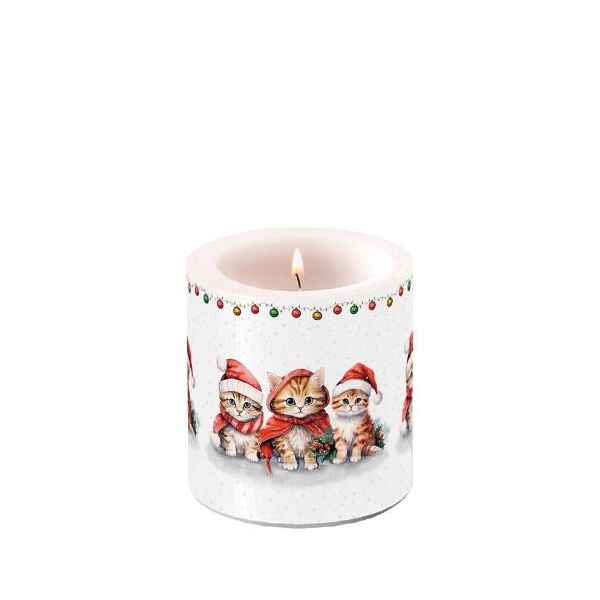 neu 2026 Weihnachten Kerze klein Ø 7,5 cm x 9 cm Funny cute kittens Kitten mit Weihnachtsmützen